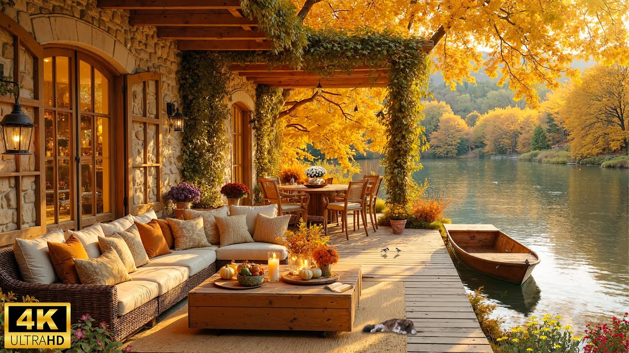 Peaceful Autumn Lakeside Porch - Soft Piano Music & Fall Ambience ...