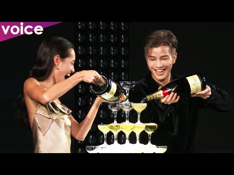 岩田剛典＆水原希子、笑顔が可愛らしい！シャンパンタワー挑戦「楽しかった～」
