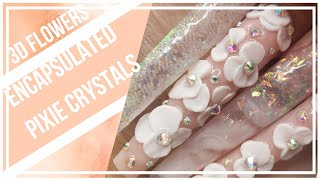 3D FLOWERS W/ENCAPSULATED PIXIE CRYSTALS&MARBLE GLITTER OMBRE