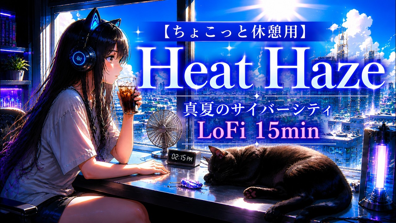 ちょこっと休憩用】Heat Haze｜真夏のサイバーシティ LoFi 15min - YouTube