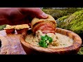 Tasty snack with bacon and cheese cooked outdoors relaxing sounds camping nature 4k