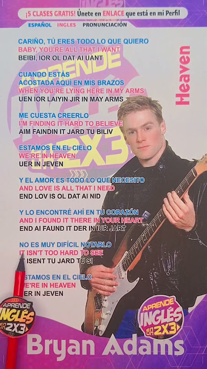 Aprende inglés cantando con: Heaven #aprendeingles #aprendeinglescantando #heavenbryanadams