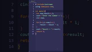 multiplication of numbers from 1 to n in c++ using for loop | PWOS #shorts