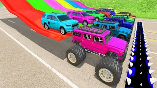 Flatbed Trailer Tractor Rescue Transport Car - Cars vs Slide Color Portal Trap | HT Gameplay Crash