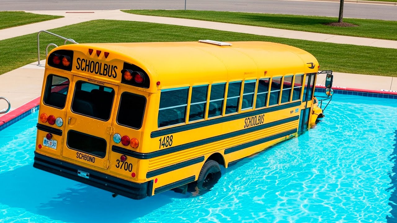 BeamNG Drive BMG – School Bus Down In Swimming Pools Crash Test with Realistic Damage