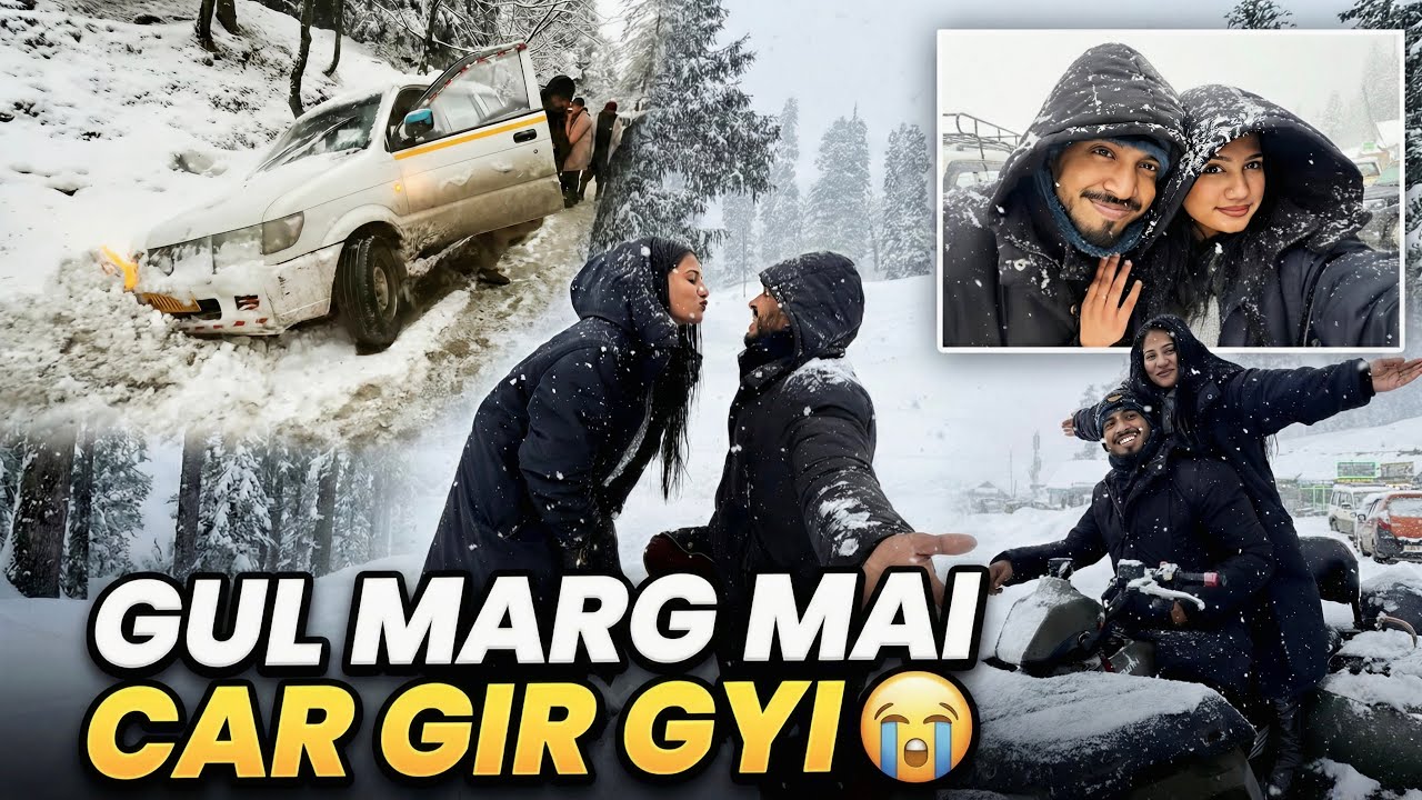 Gulmarg mai snow ❄️|| full masti 😍hotel jate time hamari car slip ho gyi 🚙 😭(Army aa gyi 👮‍♀️#viral 