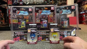 Transformers worlds smallest & funko pop vinyl mini key chains. G1 vintage complete collection box