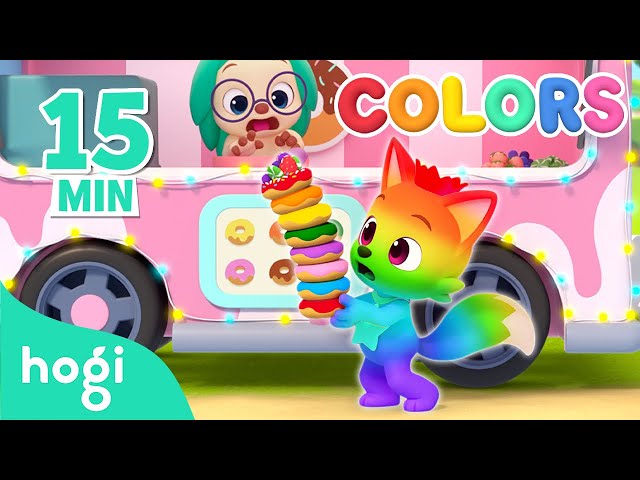 Eating Colorful Donuts 🍩｜15 min｜Learn Colors for Children | Compilation | 3D Kids｜Hogi u0026 Pinkfong class=