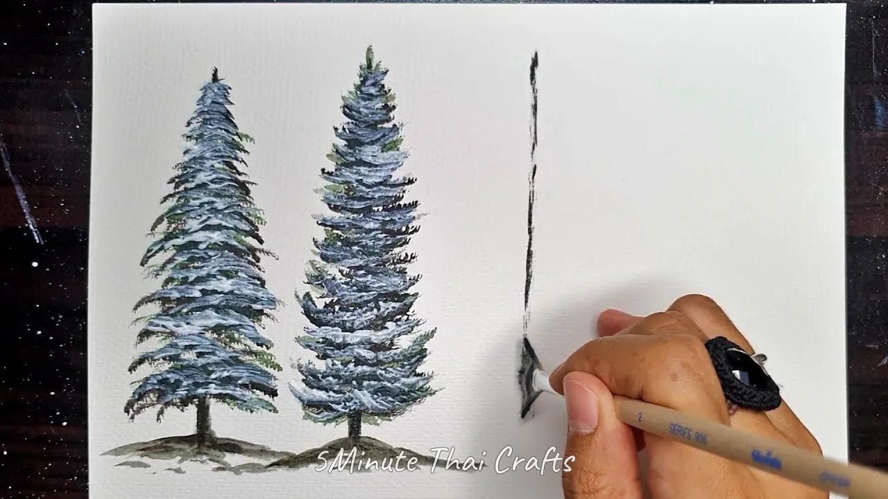 How to paint Snowy trees with Filbert Brush vs Fan Brush / Acrylic