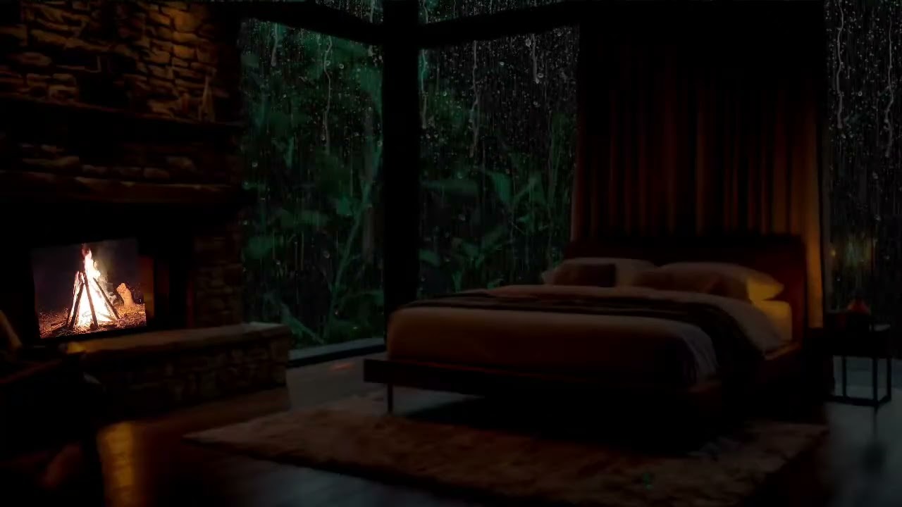 Cabin Life Ambience || Rain, Thunder & Fireplace for Deep Focus & Relaxation 🌧️🔥📚