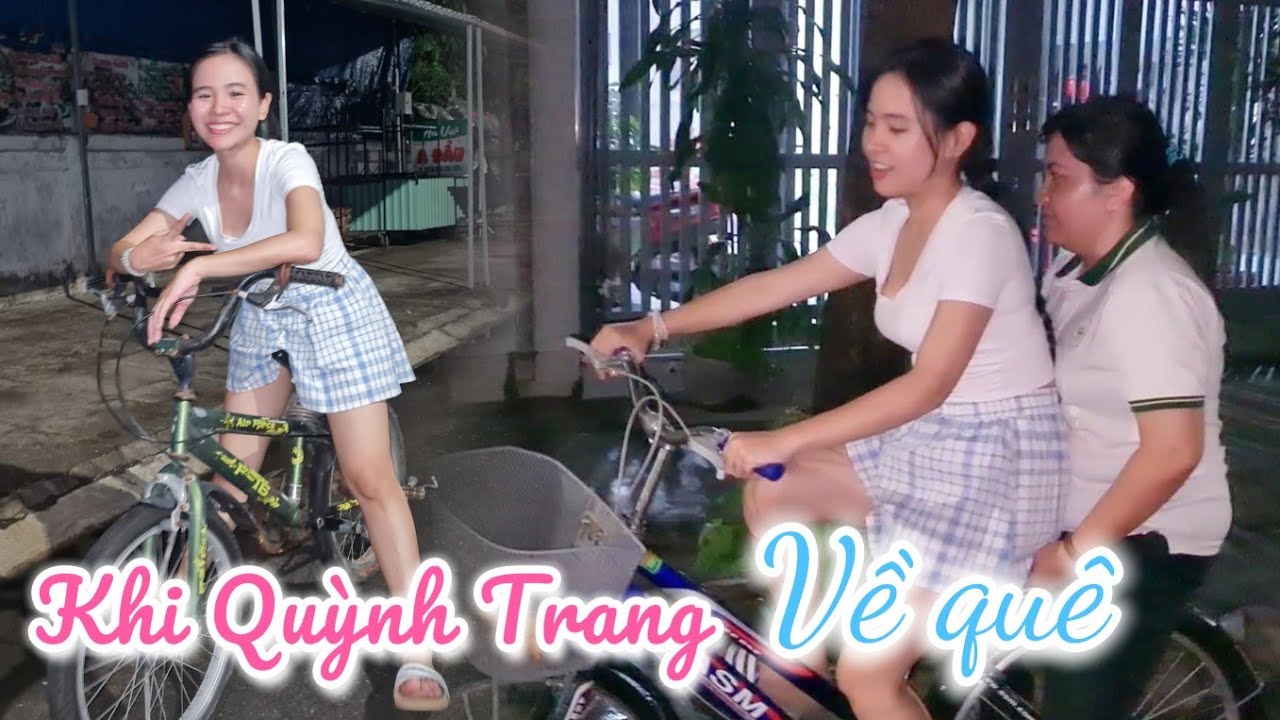 Khi QUỲNH TRANG về quê | Buổi tối đạp xe cùng các bé... - youtube