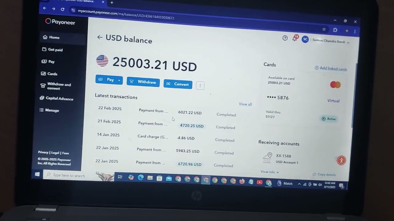 My Facebook page performance bonus earning Payoneer Account