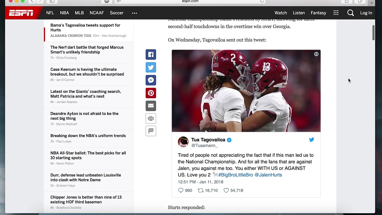 Alabama's Tua Tagovailoa tweets support for fellow quarterback Jalen Hurts