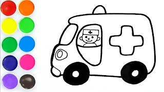 Como Dibujar y Colorear Una Ambulancia - Dibujos Para Niños - Learn Colors For Kids | FunKeep Art