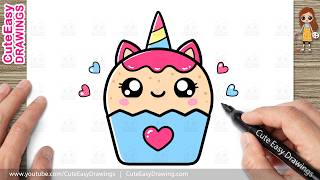 how draw cute unicorn cupcake easy kawaii cake drawing kids