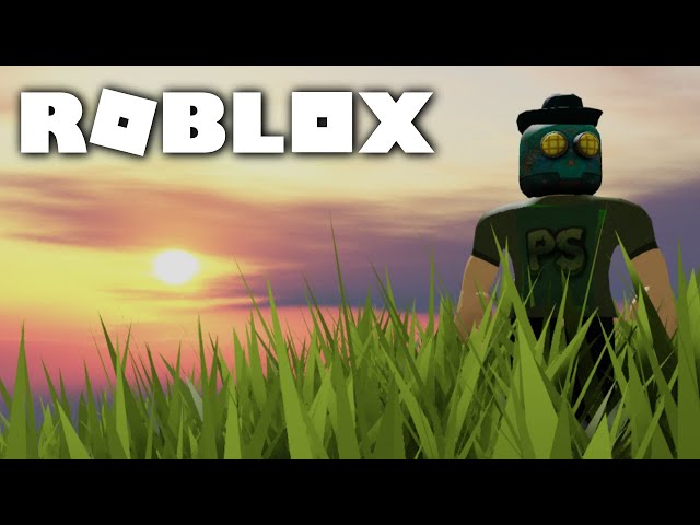 Vibrant roblox gfx with green grass landscape and blue sky