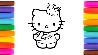 Cute Princess Hello Kitty Drawing and Coloring for Kids