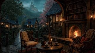 Rainy Cozy Nook with Tea and Fireplace | Dark Academia Music for Study, Reading &amp; Writing