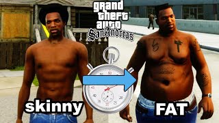 How fast can CJ go from skinny to fat in GTA San Andreas