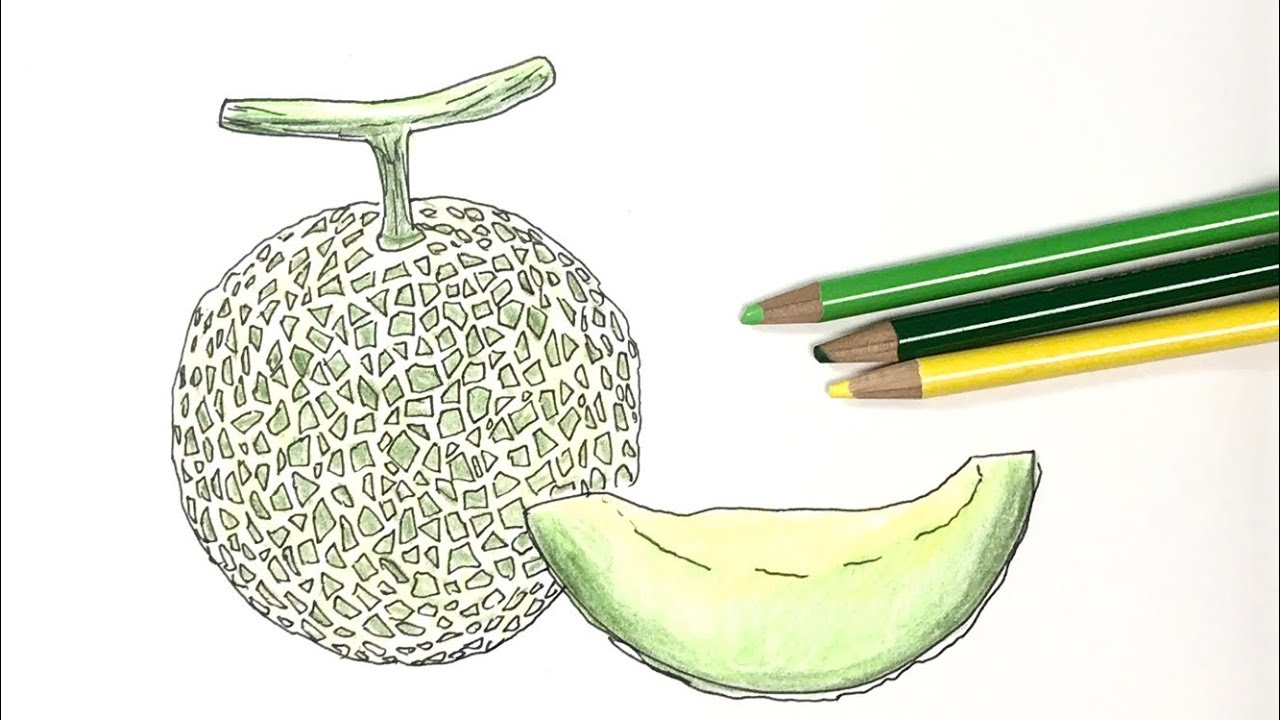 メロン の描き方 色鉛筆とペンの簡単イラスト Melon Youtube