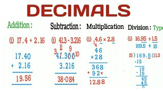 Operations on Decimals | Addition | Subtraction | Multiplication | Division | Improve Your Maths ||