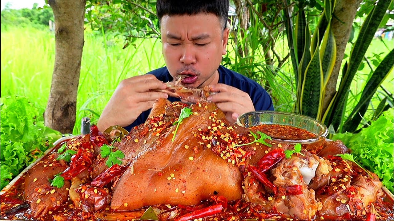 ต้มยำขาหมูพริกเผาพริกคั่ว#น้ำจิ้มแจ่ว#food #mukbang #thaifood