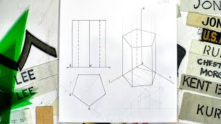 Axonometric System. Drawing of a regular and right pentagonal prism. COU course 91/92.