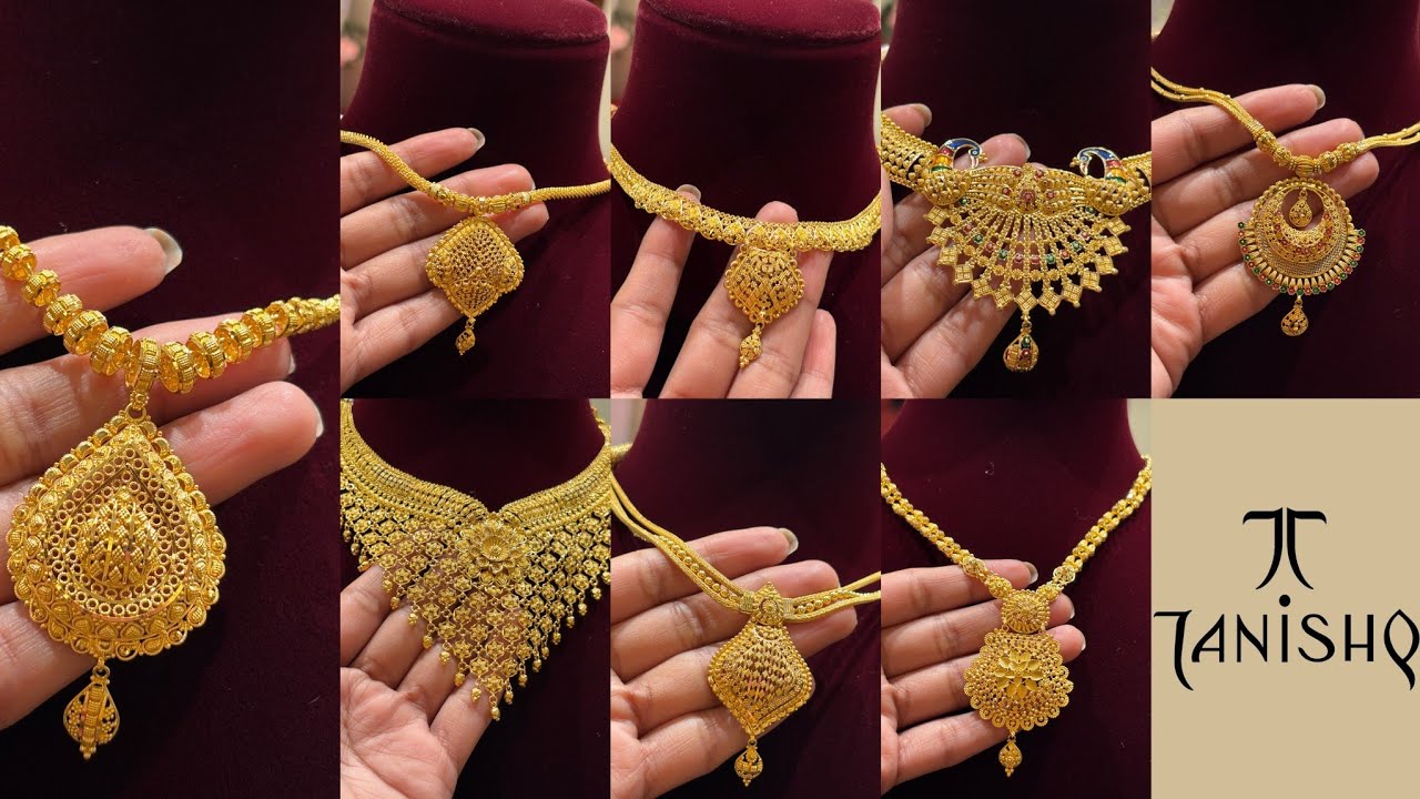 Tanishq Latest Light Weight Gold Necklace Set Design 💕 | Tanishq Trendy Gold Necklace Set Collection