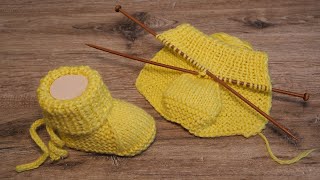 Легкие пинетки на двух спицах 🌝 Baby booties knitting pattern