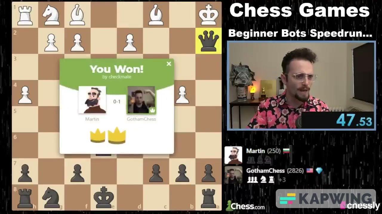 Gothamchess beats Martin chess bot in 46 seconds 