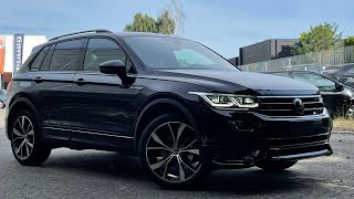 Volkswagen NEW Tiguan RLine 2023 in 4K Deep Black Pearl 20 inch Misano walk around & detail Inside