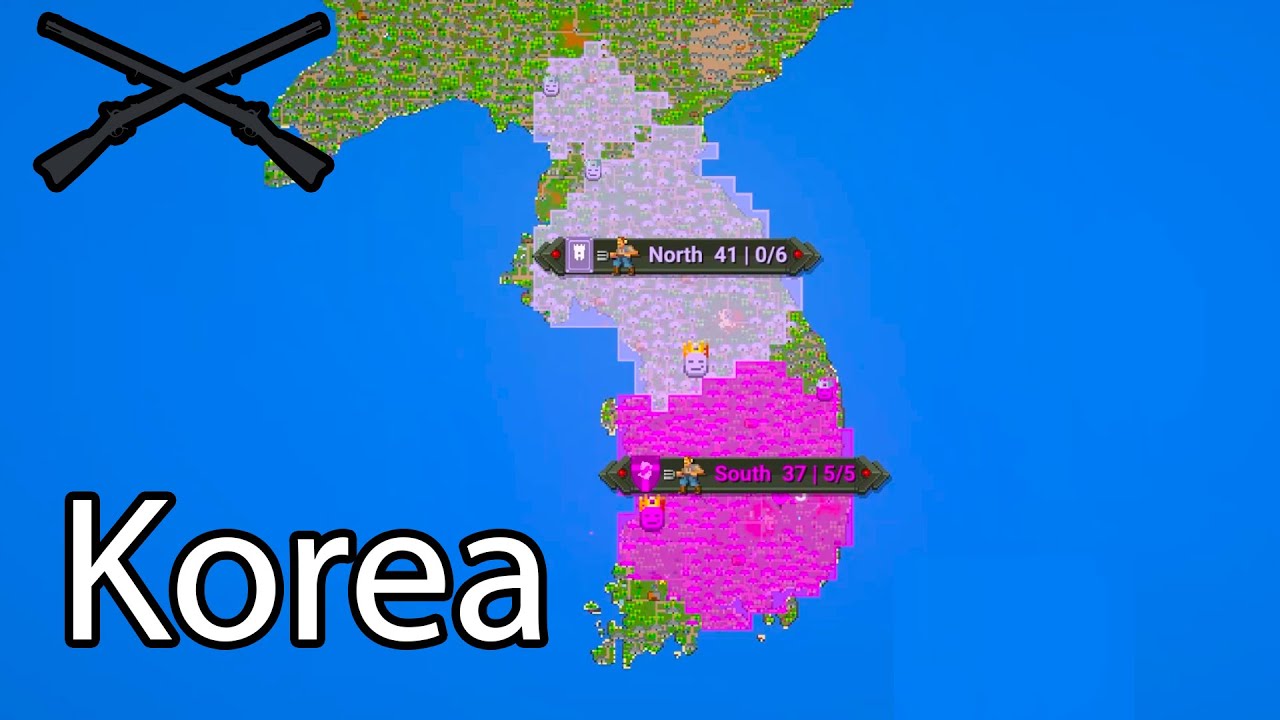 North Korea vs South Korea. 30x SPEED - Worldbox Timelapse - YouTube