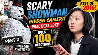 Scary Snowman Hidden Camera Practical Joke Best Of 2016  - Over 100 reactions! (part 2)