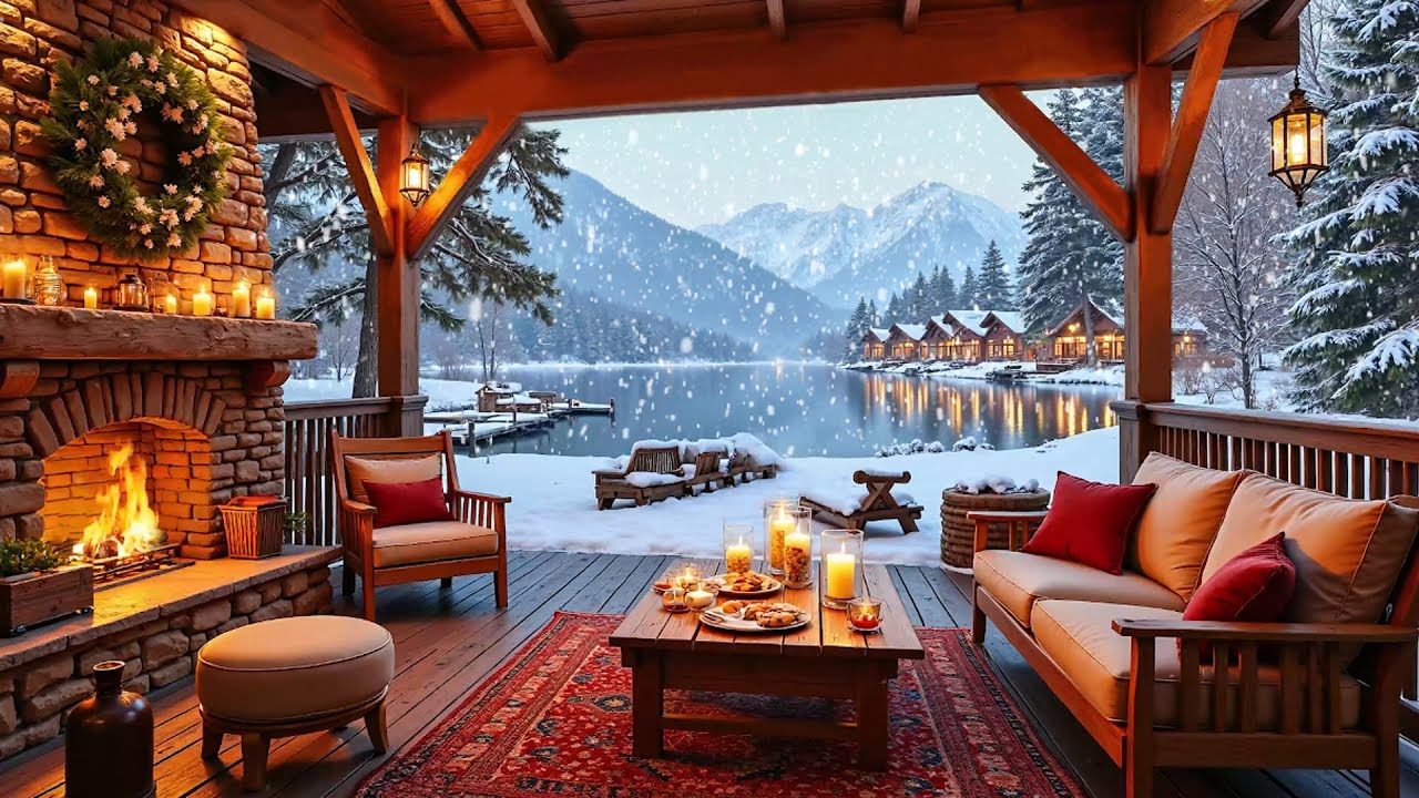Cozy Snowy Winter Cabin Ambience ️ Relaxing Piano & Fireplace Sounds ...