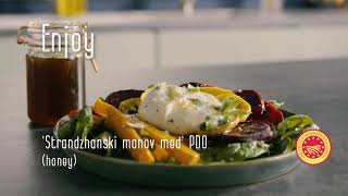 PDO recipe Bulgaria  - Burrata on a salad bed with Strandzhanski manov med honey