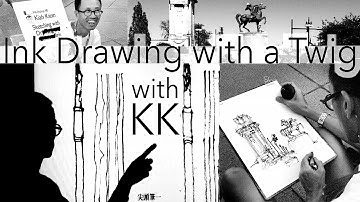 Sketching with dry twig and Chinese Ink, with KK. A technique for INKTOBER?! 😀