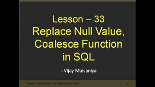 Replace Null Value And Coalesce Function In Sql Hindi Lesson 33