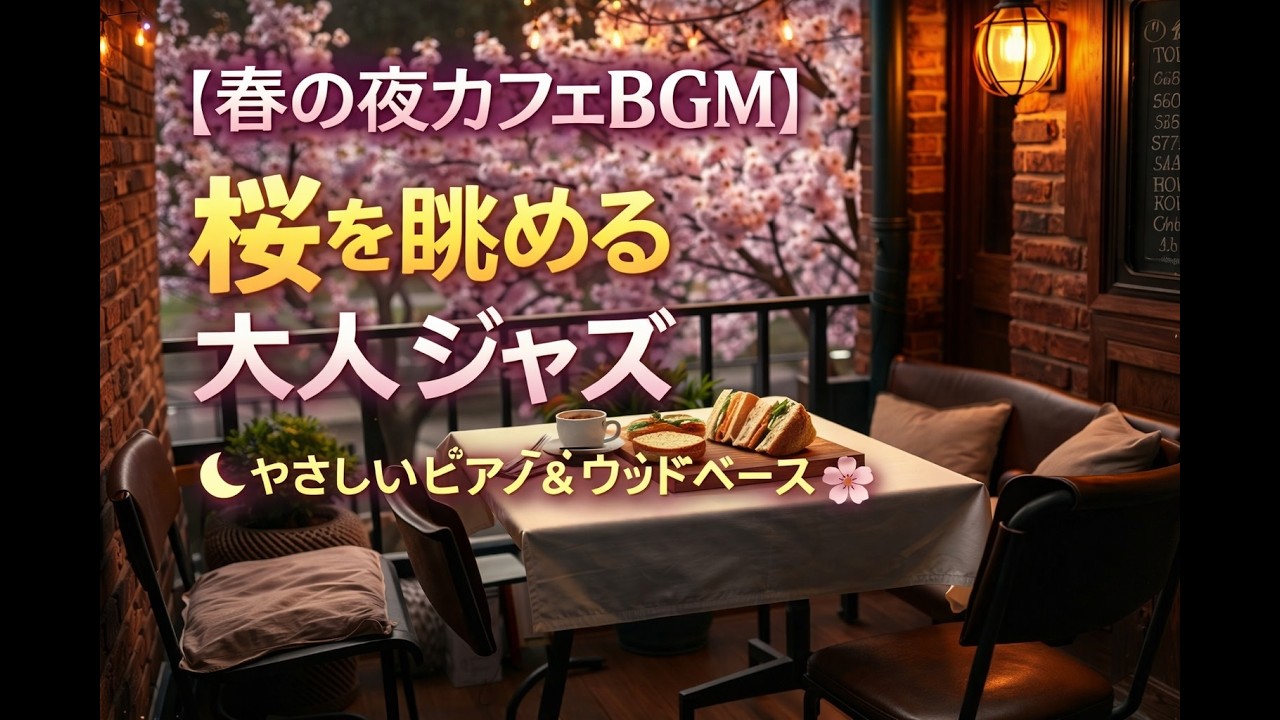 春の夜カフェBGM｜桜を眺めながら過ごす静かな大人ジャズ｜やさしいピアノとウッドベースでリラックス