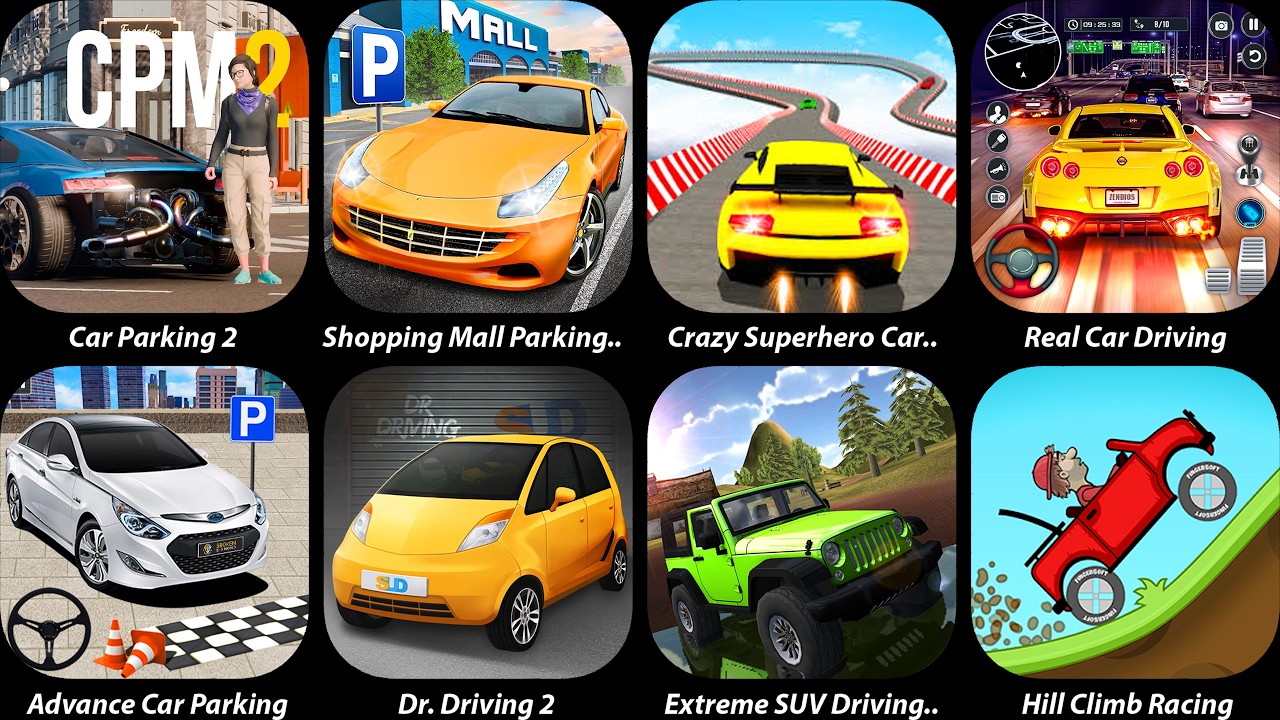 Car Parking 2,Crazy Superhero Car Stunt,Real Car Driving,Advance Car Parking,Extreme SUV Driving