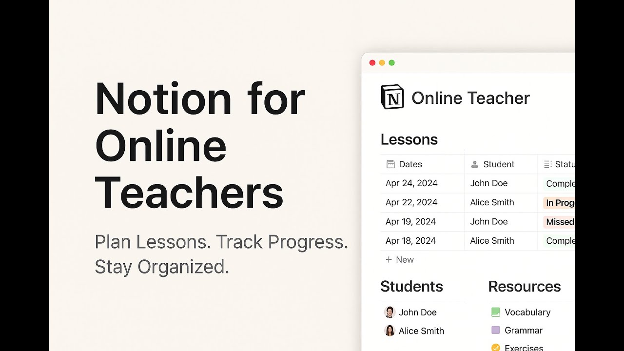 🎓 Online Language Teacher Template – Notion Walkthrough