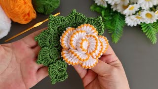 3D Super!. Easy.. Tunisian Crochet Flower 🌺 Very easy crochet rose flower making for beginners