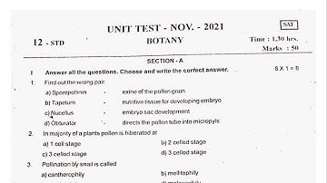 12th Botany Tiruvannamalai District Unit Test Question Paper 2021 | 12th TVM Question Paper 2021-22