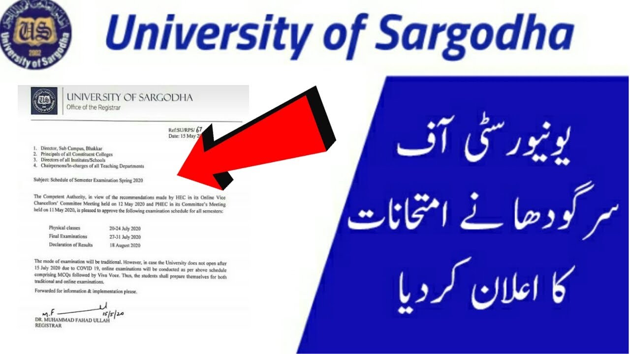 University of sargodha exams dates 2020 | UOS exams schedule announced
