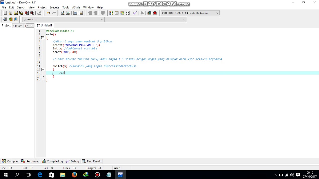 Tutorial DEV-C++ Algoritma Percabangan CASE - YouTube