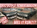 Abandoned Farm Truck Rescued! 1970 Dodge Power Wagon! Will it Run?!? The War Wagon! W200 Sweptline