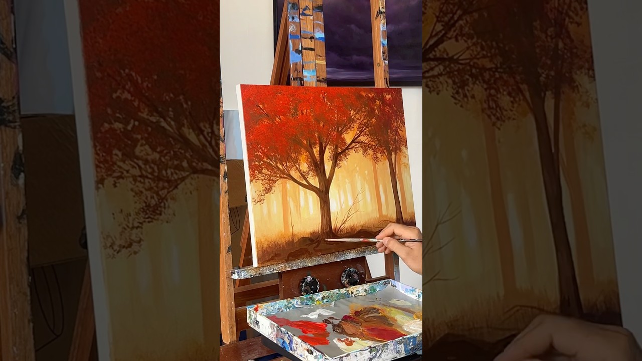 A little weekend autumn forest painting.  #landscape #acrylic #howtopaint #red #art #forest #foliage