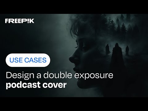 Double exposure podcast cover using AI | Freepik Use Cases