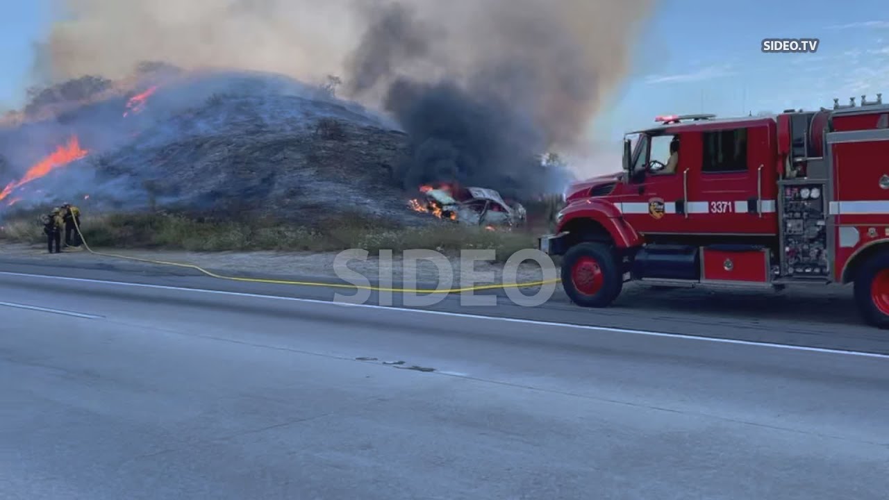 Bonsall Car crash fire spreads to nearby vegetation on I15, SIG