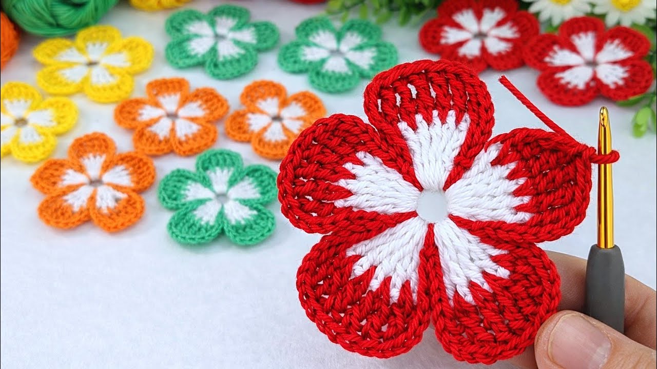 Easy & Fast! 🌸 5 Petal Crochet Flower | Beginner Friendly Pattern