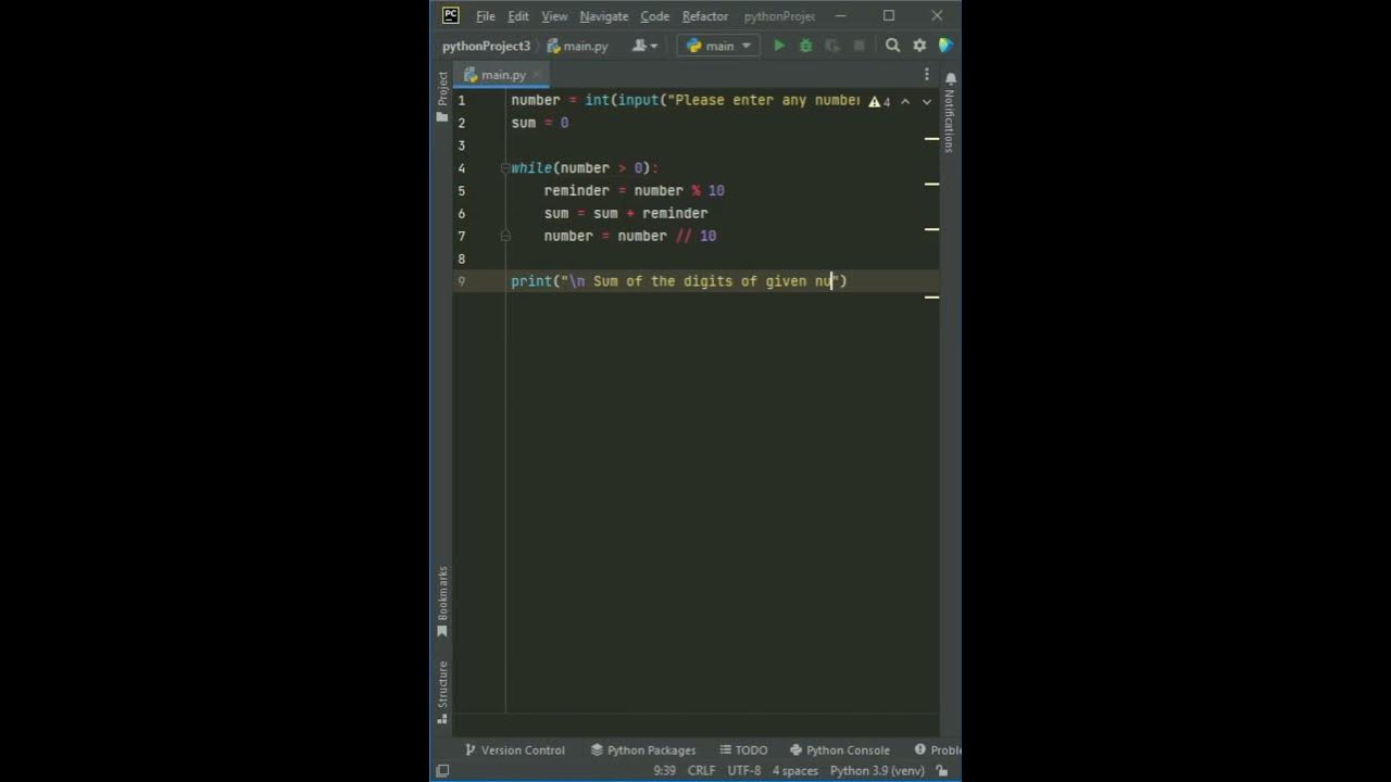 Python program to find sum of digits of a number using while loop # ...